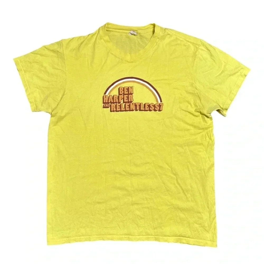 Ben Harper & The Relentless7 Relentless 7 Retro Yellow Band T  Shirt Mens Large